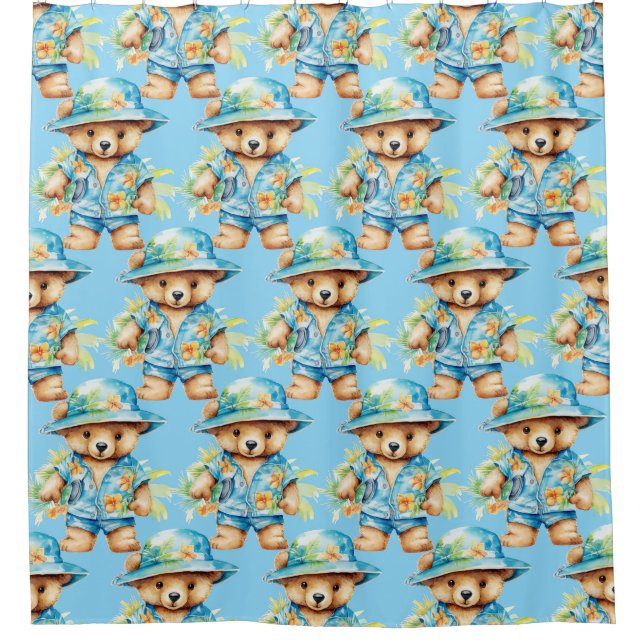 Boy's Blue Teddy Bear Shower Curtains (Front)