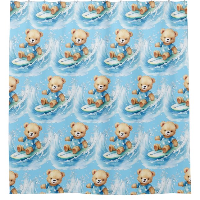 Boy's Blue Teddy Bear Shower Curtains (Front)