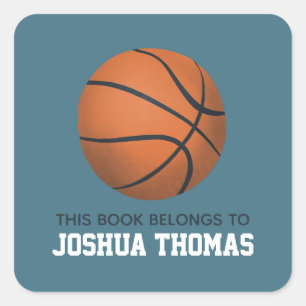Boys Blue This Book Belongs Basketball Kids Square Sticker
