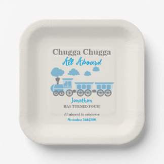 Boys Blue Train Any Age Birthday Party Paper Plate