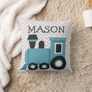 Boys Blue Train Personalised Pillow