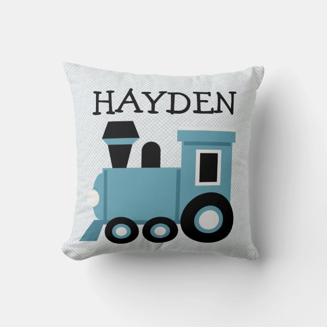 Boys Blue Train  Pillow (Front)