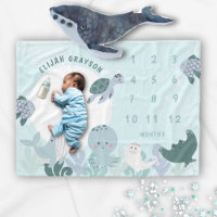 Boys Blue Under The Sea Monthly Milestone Baby