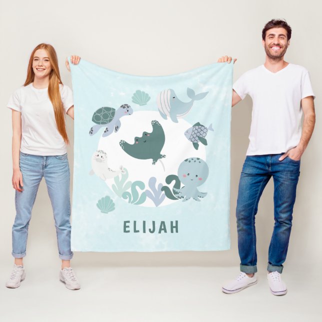 Boys Blue Under The Sea Ocean Animals Kids Fleece  (In Situ)