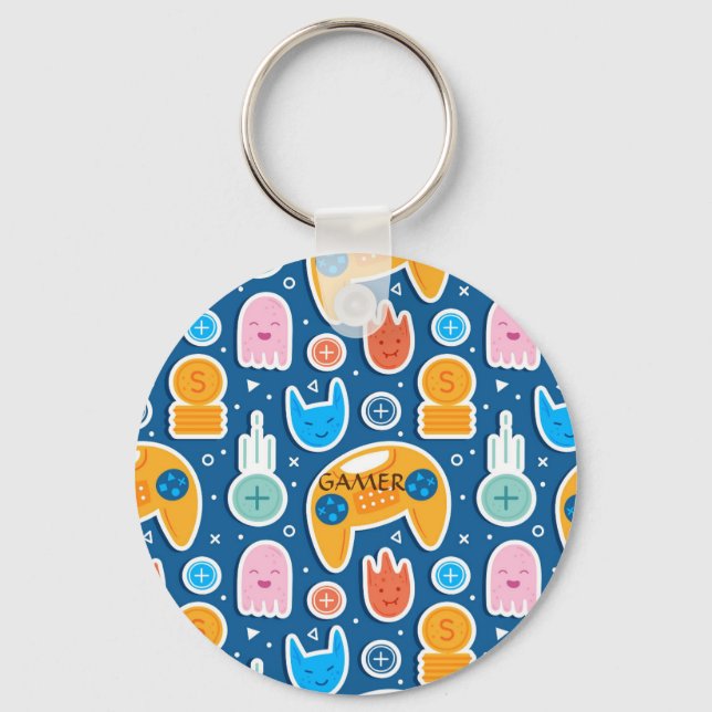 Boys Blue Video Game Controller Pattern  Key Ring (Front)