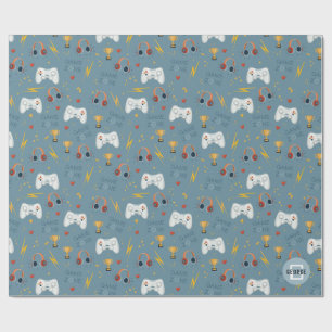 Boys Blue Video Game Kids Cool Birthday Wrapping Paper