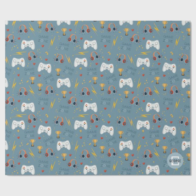 Boys Blue Video Game Kids Cool Birthday Wrapping Paper (Flat)