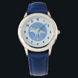 Boys Blue Watercolor Dinosaur and Name Kids Watch<br><div class="desc">This cute and whimsical design features a hand painted blue and gold watercolor dinosaur with a blue background,  and can be personalised with your boy's name. Perfect for any dinosaur loving kid's first watch. Check out our store for other gorgeous designs!</div>