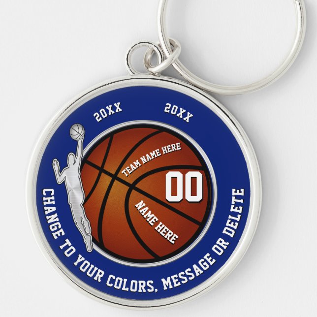 Boys Blue White Basketball Senior Night Gift Ideas Key Ring (Front)
