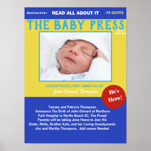 Boys Blue Yellow Keepsake Photo Birth Poster