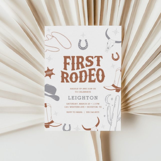Boys' Boho Retro First Rodeo Cowboy 1st Birthday Invitation (Creator Uploaded)