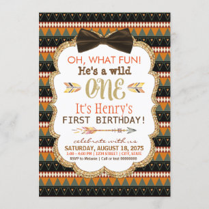 Boys Boho Tribal First Birthday Party Invitation