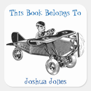 Boys Bookplate Sticker. This Book Belongs To. Square Sticker