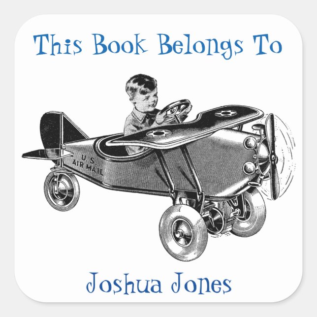 Boys Bookplate Sticker. This Book Belongs To. Square Sticker (Front)