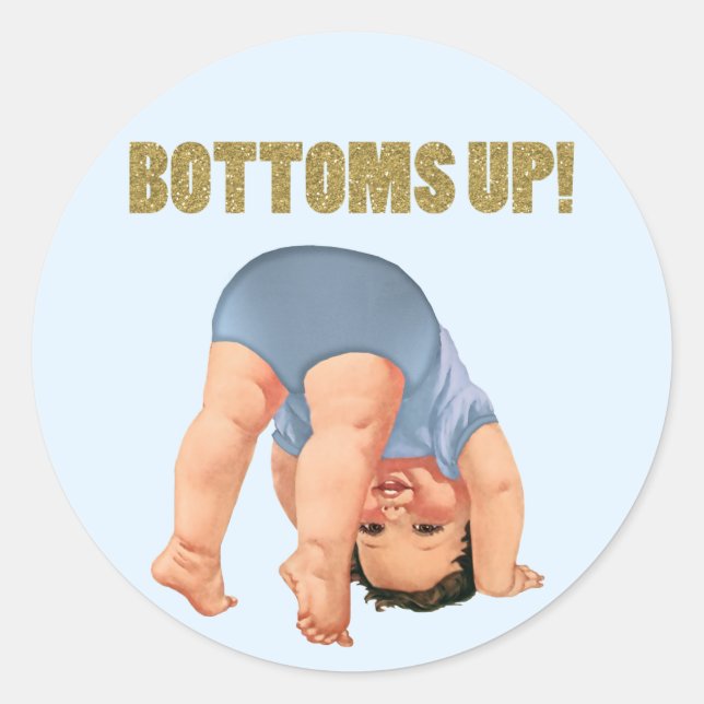 Boys Bottoms Up Baby Shower Classic Round Sticker (Front)