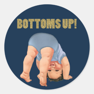Boys Bottoms Up Baby Shower Classic Round Sticker