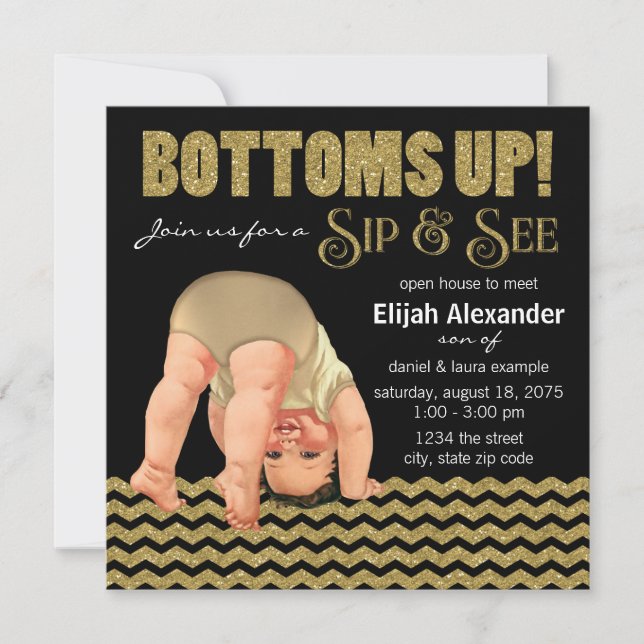 Boys Bottoms Up Sip and See Baby Shower Invitation (Front)