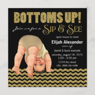 Boys Bottoms Up Sip and See Baby Shower Invitation