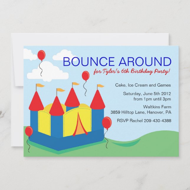 Boys Bounce House Birthday Party Invitations (Front)