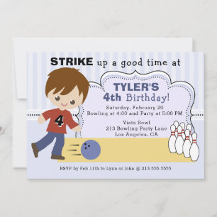 Boys Bowling Alley Birthday Party Invitation