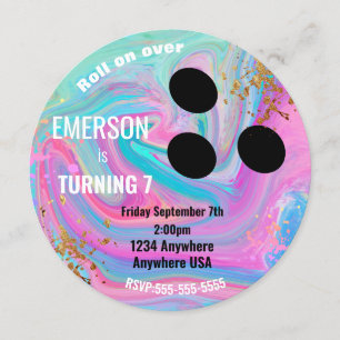 Boys BOWLING BALL, bowling, Glow birthday party Invitation