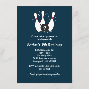 Boy's Bowling Birthday Party Invitation