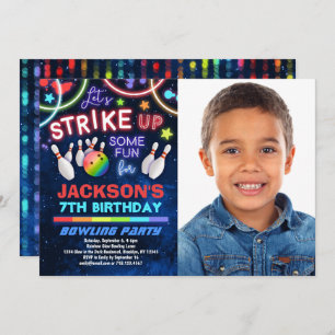 Boys Bowling Birthday Party Photo Invitation