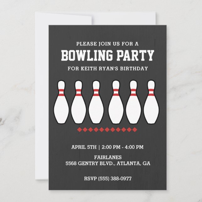 Boys Bowling Pin Birthday Party  Invitation (Front)