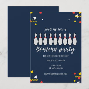 Boys Bowling Theme Kid Birthday Party Invitations