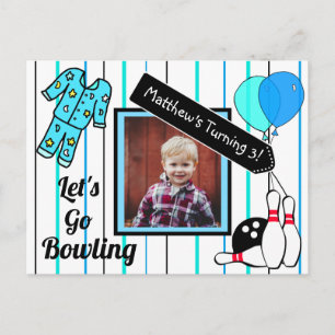 Boy's Bowling Themed Birthday Party Invitation Postcard