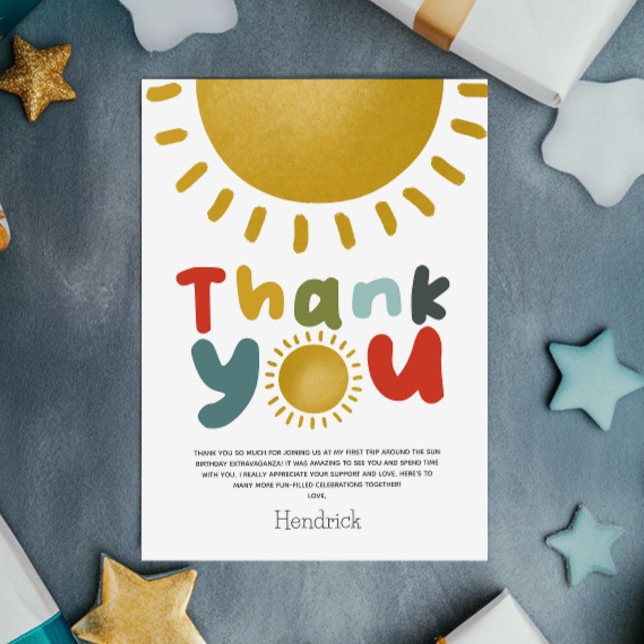 Boys Bright First Trip Around The Sun Thank You Card (Creator Uploaded)