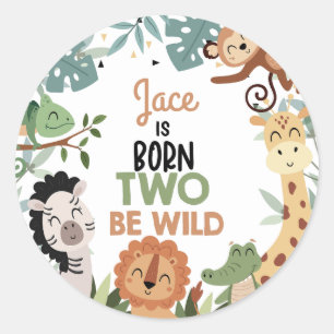 Boys Brown Green Born Two Be Wild 2nd Birthday  Classic Round Sticker