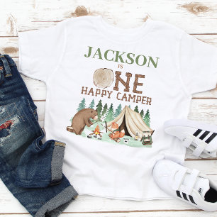Boys Brown Green One Happy Camper 1st Birthday Baby T-Shirt