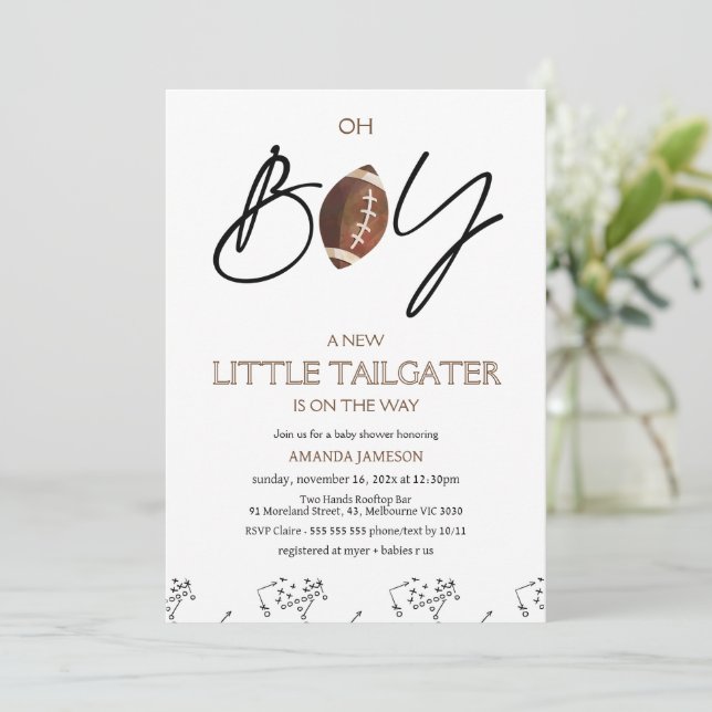 Boys Brown Playoff and Football Baby Shower  Invitation (Standing Front)