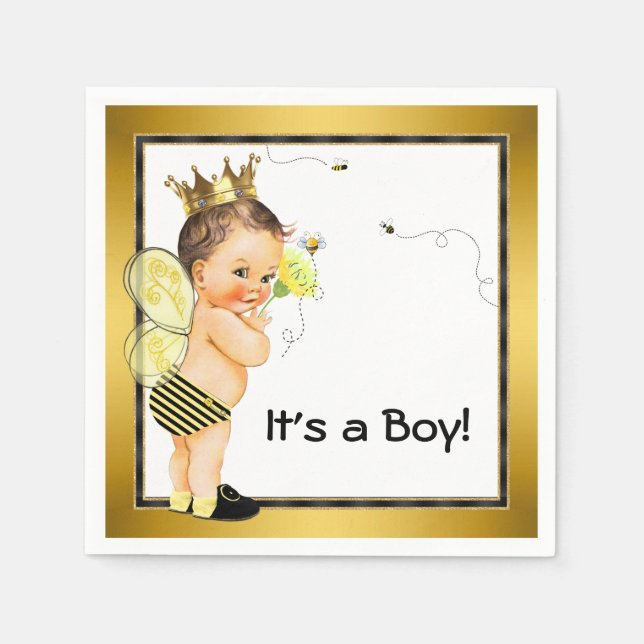 Boys Bumble Bee Baby Shower Napkin (Front)
