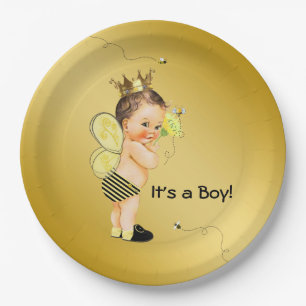 Boys Bumble Bee Baby Shower Paper Plate