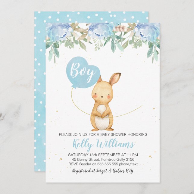 Boys Bunny Baby Shower invitation (Front/Back)