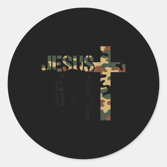 Boys Camo Christian Wrestling Jesus Never Tapped O Classic Round Sticker (Front)