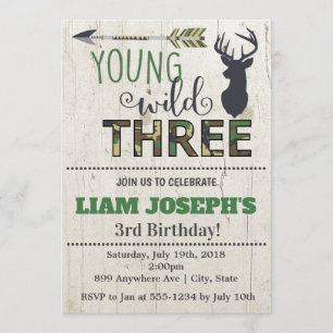Boys Camo Deer 3rd Birthday Invitation