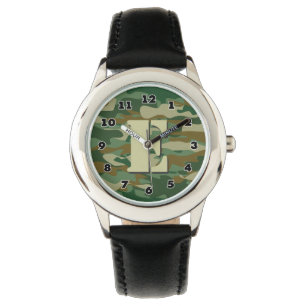 Boys camo watch   personalised letter E monogram