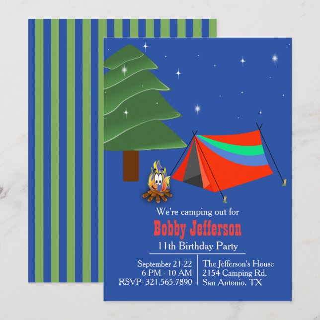 Boys Camp Out Birthday Party Invitation (Front/Back)