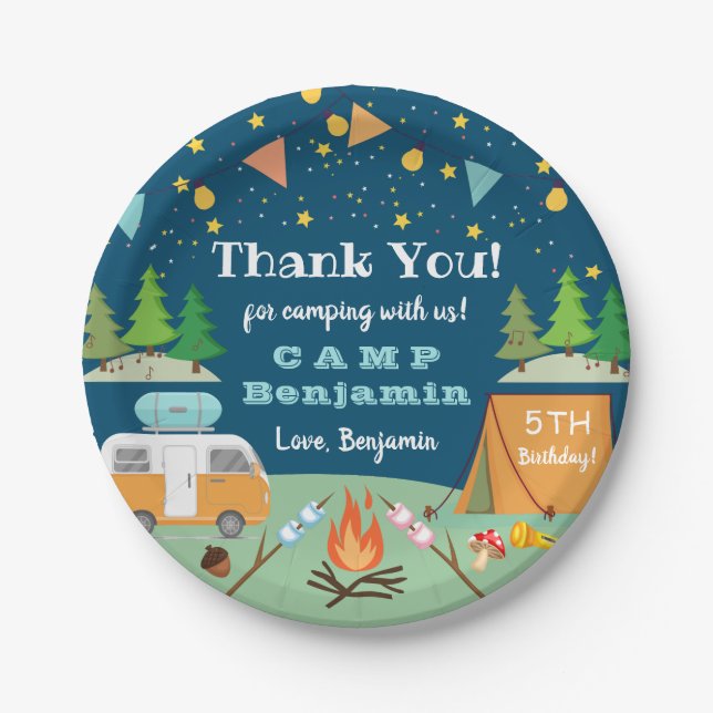 Boys Camping Birthday Camp Out Party Paper Plate (Front)