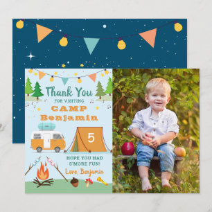 Boys Camping Birthday Camp Party Photo Thank You Card