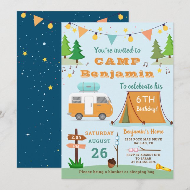 Boys Camping Birthday Outdoors Camp Out Party Invitation (Front/Back)
