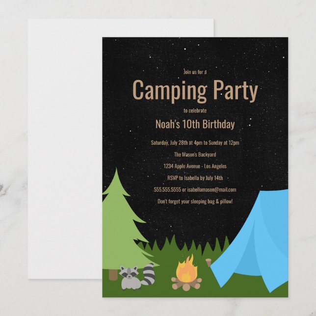Boys Camping Party | Birthday Party Invitation (Front/Back)