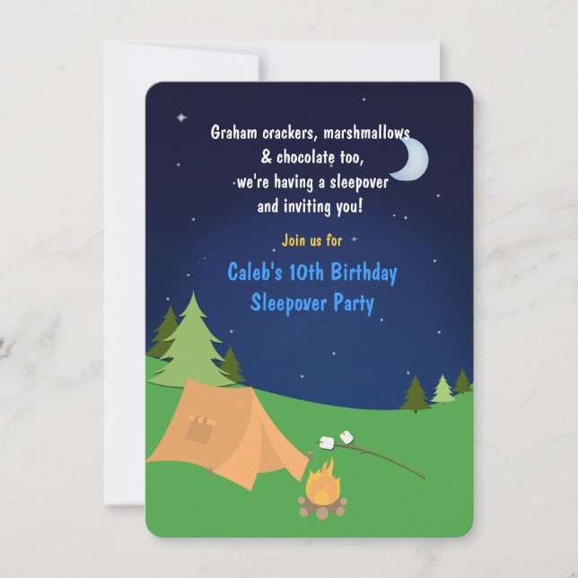 Boys Camping Sleepover Birthday Party Invitation (Front)