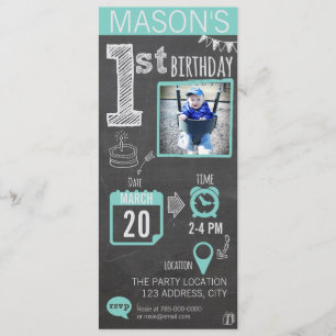 Boy's Chalkboard 1st Birthday Invitation