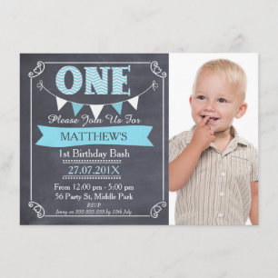 Boys Chalkboard Bunting 1st Birthday Invitation