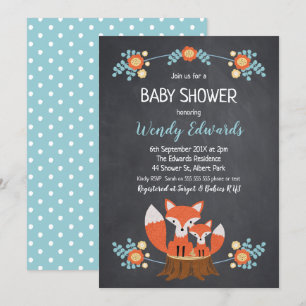 Boys Chalkboard Fox Baby Shower Invitation
