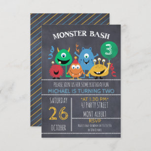 Boys Chalkboard Monster Bash Birthday Invitation